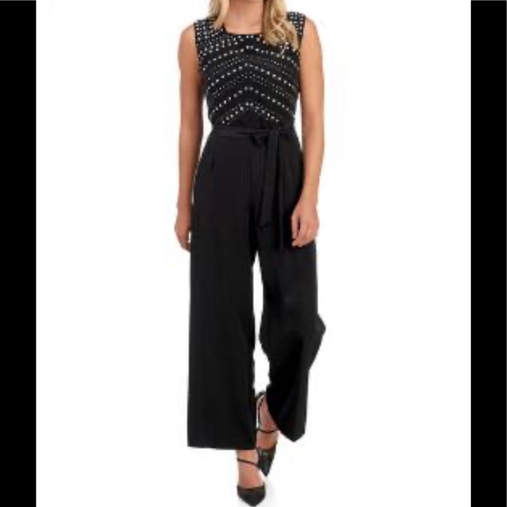 Tahari black sleeveless jumpsuit with rhinestones
